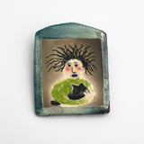Woman Holding Cat Brooch By Gail Splaver