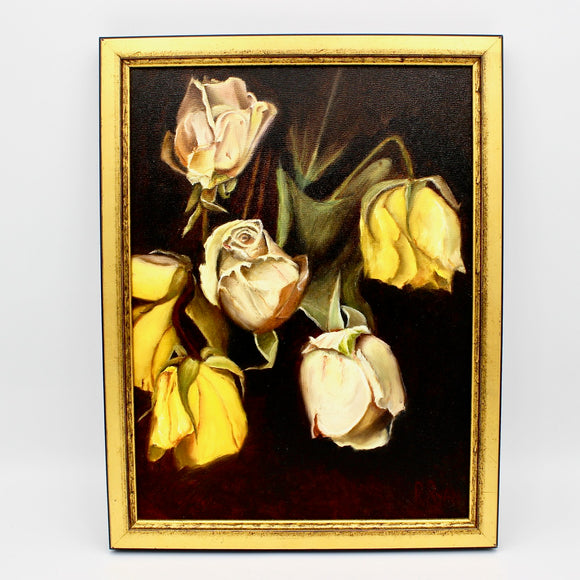 Dried Roses Framed Oil On Panel By Russell Ryan