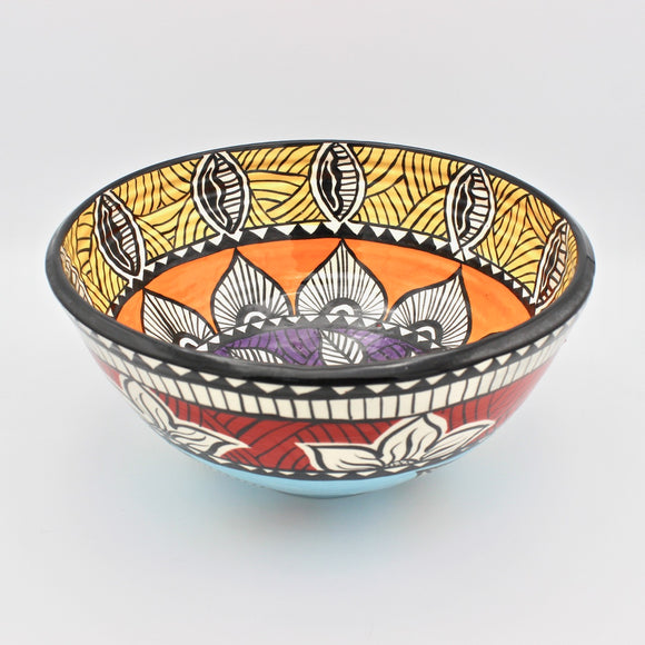 Multicolor Geometric Folk Art Bowl By Jacqueline Thompson