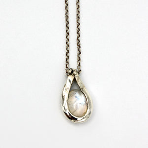 Silver Wrapped Pendant With Rainbow Moonstone By Junko Stickney