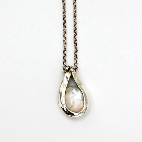Silver Wrapped Pendant With Rainbow Moonstone By Junko Stickney