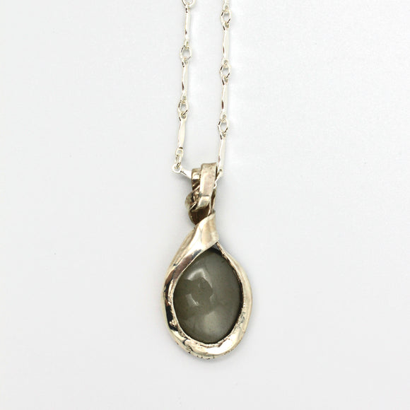 Silver Pendant With Grey Moonstone By Junko Stickney