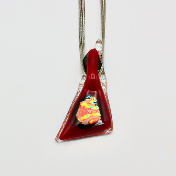 Red Fused Glass Pendant By Gina Papen