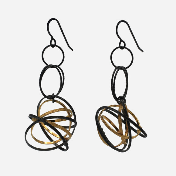 Gold and Oxidized Silver Mobius Earrings By Kathleen Maley