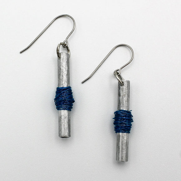 Wrapped Wire Earrings in Blue and Silver By Irene Storch