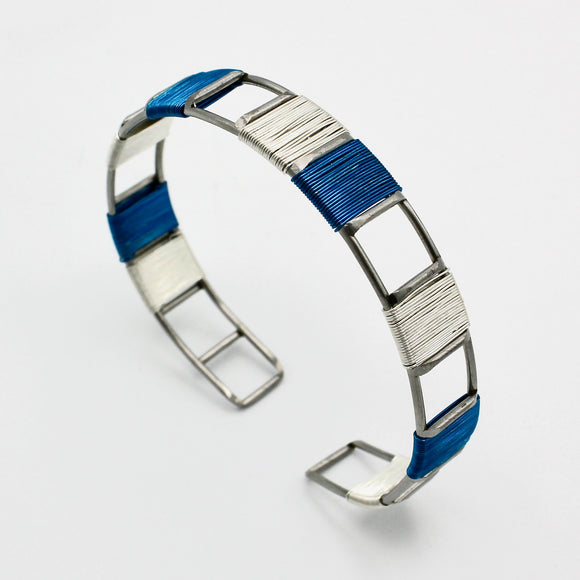 Wire Wrapped Cuff in Blue and Silver By Irene Storch