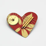Red and Gold Recycled Heart Pin By Irene Storch