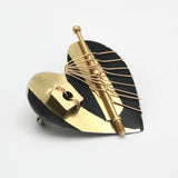 Black and Gold Recycled Heart Pin By Irene Storch