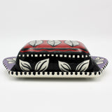 Large Red and Purple Butter Dish By Jacqueline Thompson