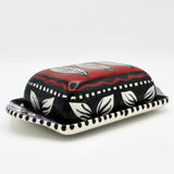 Large Red and Purple Butter Dish By Jacqueline Thompson