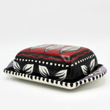 Large Red and Purple Butter Dish By Jacqueline Thompson