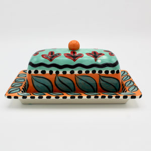 Orange, Blue, and Red Butter Dish By Jacqueline Thompson