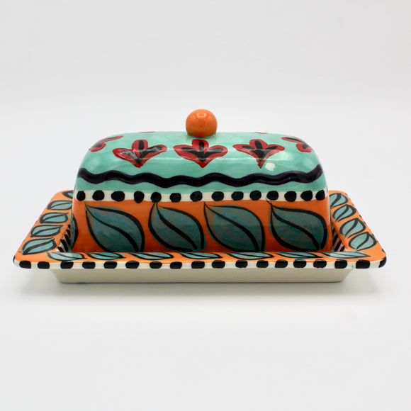 Orange, Blue, and Red Butter Dish By Jacqueline Thompson