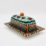 Orange, Blue, and Red Butter Dish By Jacqueline Thompson