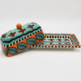 Orange, Blue, and Red Butter Dish By Jacqueline Thompson