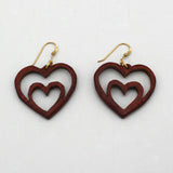 Wooden Nestled Heart Earrings By Doug Stewart
