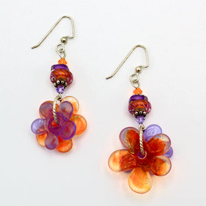 Purple and Orange Floral Earrings By Carol Rose