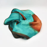 Teal and Orange Silk Scarf, Square, By Kevin Harris