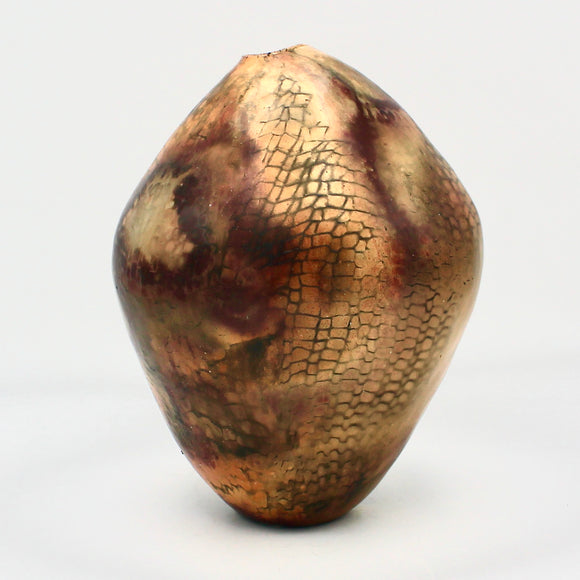 Pit Fired Vessel With Gridded Surface By Melissa Woodburn