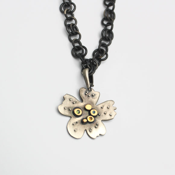 Abstracted Silver Flower Pendant By Karen Edgerly