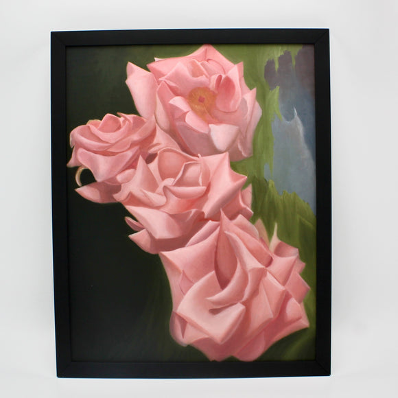 Pink Roses Framed Oil On Board By Russell Ryan