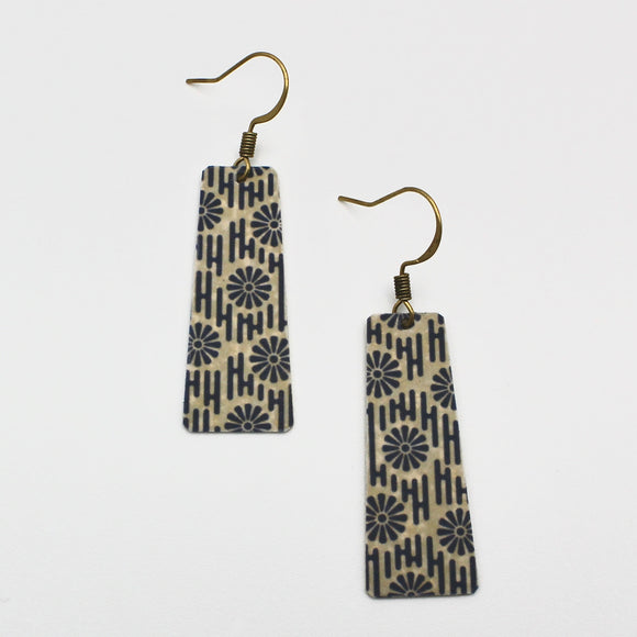 Washi Trapezoid Earrings With Blue Flowers By Riquelle Small