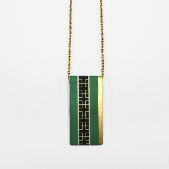 Washi Tab Necklace in Green and Gold By Riquelle Small