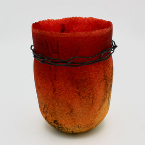 Pâte De Verre Orange and Red Gradient Vase By Margo Scarpulla