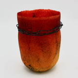 Pâte De Verre Orange and Red Gradient Vase By Margo Scarpulla