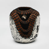 Candy Raku Open Front Vessel With Pine Needles By Margo Scarpulla