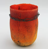 Pâte De Verre Orange Vase With Wire Belt by Margo Scarpulla