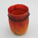 Pâte De Verre Orange Vase With Wire Belt by Margo Scarpulla