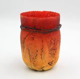 Pâte De Verre Orange Vase With Wire Belt by Margo Scarpulla
