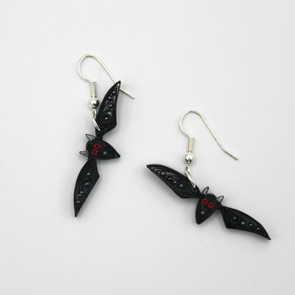 Paper Quilled Bat Earrings By Kathy Canfield Shepard