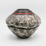 Raku Vessel With A Red Collar By Ruth Ehrenkrantz