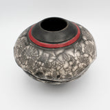 Raku Vessel With A Red Collar By Ruth Ehrenkrantz