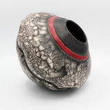 Raku Vessel With A Red Collar By Ruth Ehrenkrantz