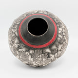 Raku Vessel With A Red Collar By Ruth Ehrenkrantz