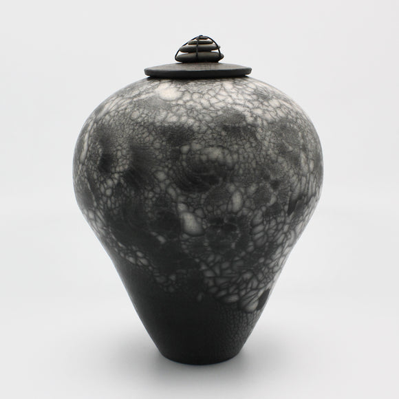 Raku Urn #1 With Stacked Stone Lid By Ruth Ehrenkrantz