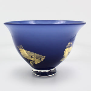 Footed Gold Leaf Bowl in Night Blue By Mathew Porkola