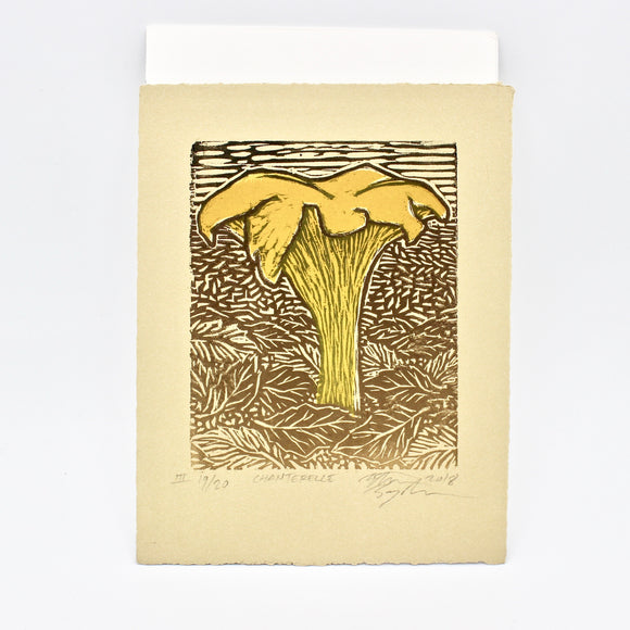 Chanterelle Mushroom Woodcut Print By Ethan Snyderman