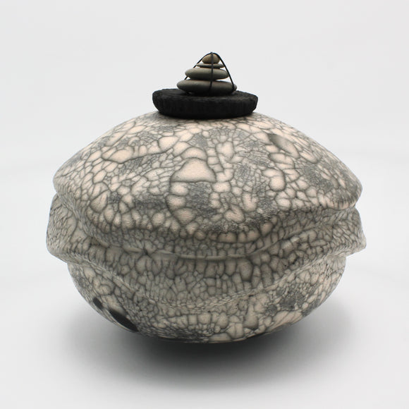 Undulating Urn #2 With Stacked Stone Lid By Ruth Ehrenkrantz