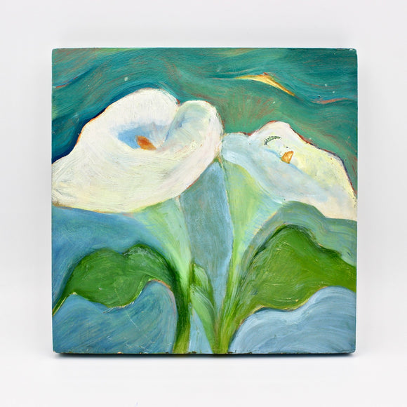Two Calla Lilies Oil On Board By Gina Papen