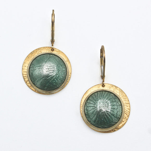 Green Enamel and 18K Vermeil Earrings By Daria Salus