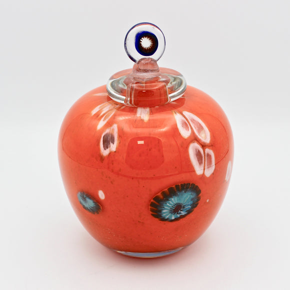 Small Orange Lidded Urn By Jon Oakes