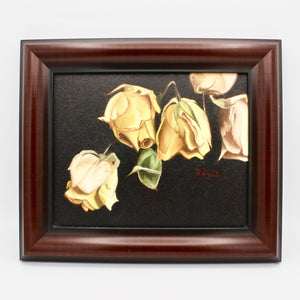 Dried Roses Framed Oil On Panel By Russell Ryan