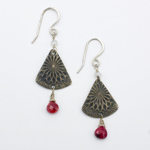 Silver and Ruby Moonstone Earrings By Jill Gibson